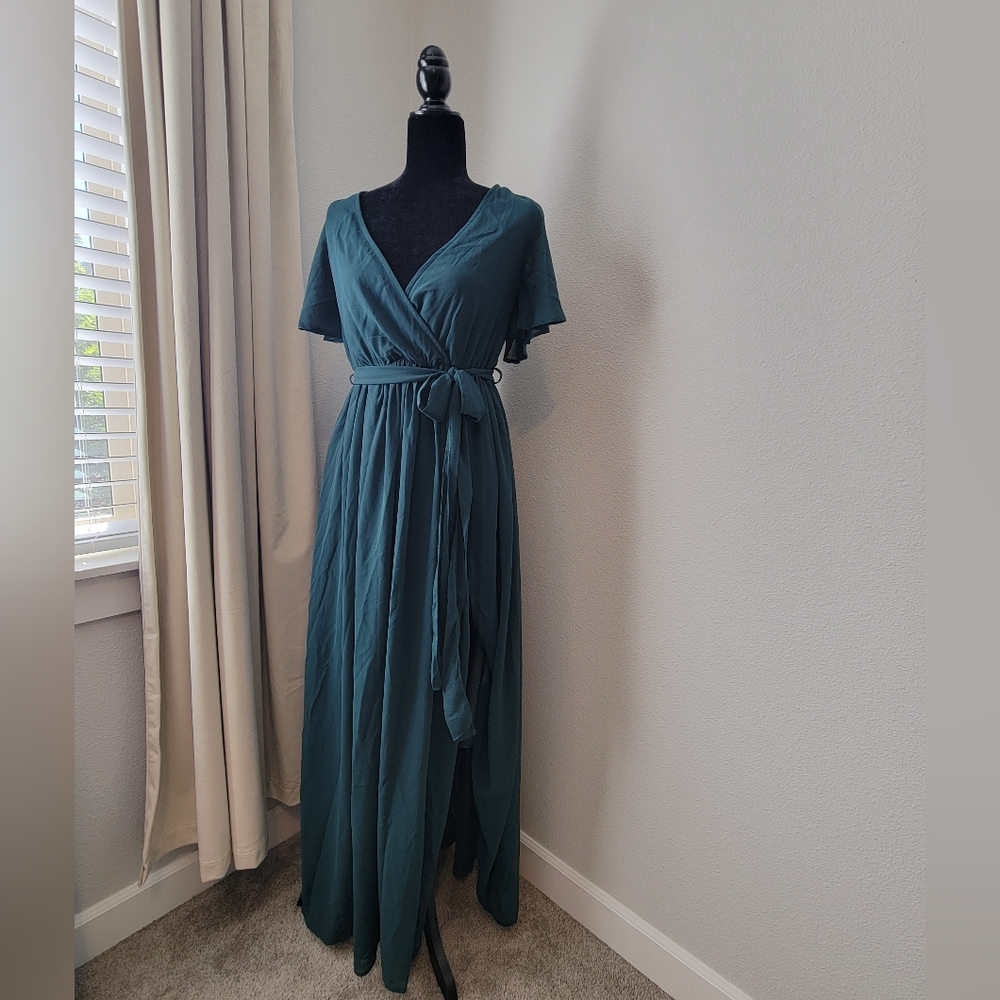 Baltic Born Green Pleated Ruched Maxi Gown